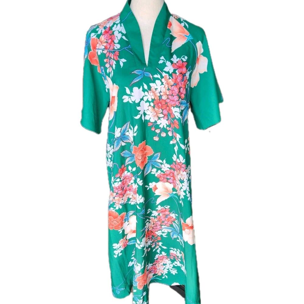 Vintage 70s Floral Maxi Kaftan Muumuu Dress Retro Boho Caftan Aloha Tiki Hawaii